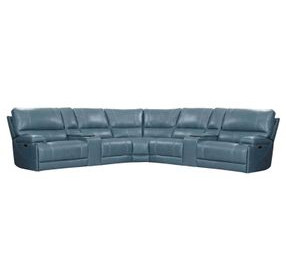 Whitman Verona Azure Leather 7 Piece Modular Power Reclining Sectional