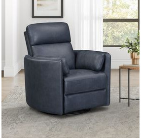 Radius Vintage Navy Leather Swivel Glider Power Recliner with USB Charging