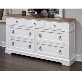 Crownfall Whisper White and Cerused Nutmeg 7 Drawer Dresser