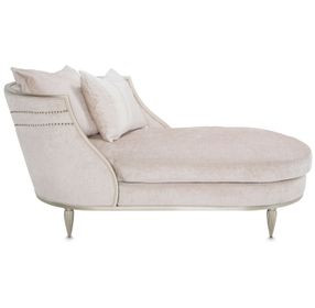 London Place Parchment 69" Chaise with Nailhead Trim and Pillows