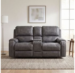 Newnan Gray Double Glider 76" Reclining Loveseat with Center Console