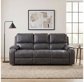 Newnan Gray Double 87" Reclining Sofa with Center Drop Down Cup Holders