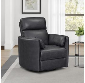 Radius Vintage Slate Leather Swivel Glider Power Recliner with USB Charging