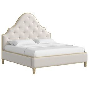 Haven Sundrenched Oak and Ivory King Upholstered Panel Bed