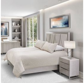 Seawell Greige Queen Upholstered Panel Bed