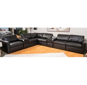 ModMax II Black Leather 8 Piece Sectional with Audio Consoles