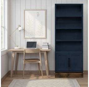 Nora Blue Denim and Whiskey 82" High Pier Bookcase