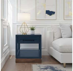 Nora Blue Denim and Whiskey Square End Table