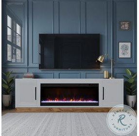 Nora Jasmine White And Barnwood 81" Fireplace TV Stand