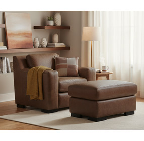 Nova Bomber Walnut Rectangular Top Grain Leather Ottoman