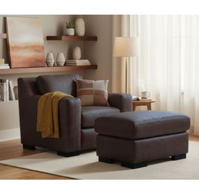 Nova Bomber Walnut Rectangular Top Grain Leather Ottoman