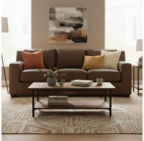 Nova Bomber Walnut 93" Top Grain Leather Sofa