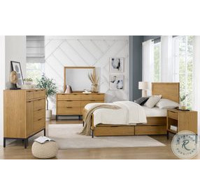 Newport Natural Oak Two Sided 4 Drawer Queen Storage Panel Bed