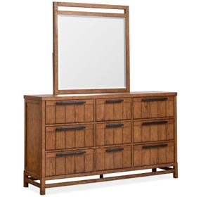 Everpine Honey Wheat 9 Drawer Dresser with Rectangular Mirror