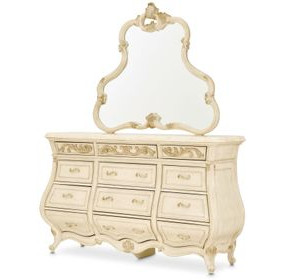 Platine de Royale Champagne 12 Drawer Dresser and Rectangular Mirror