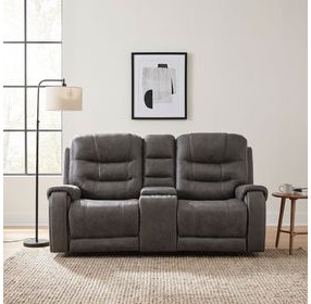 Oberon Dark Gray Double 77" Reclining Loveseat with Center Console
