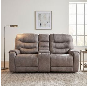 Oberon Grayish Brown 77" Double Reclining Loveseat with Center Console