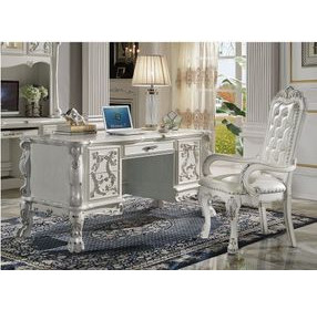 Dresden White Upholstered Executive Office Chair with Nailhead Trim
