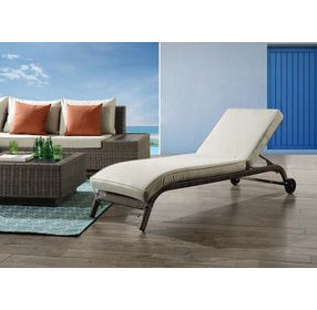 Salena Beige Upholstered Outdoor Lounge Chair with Wheels