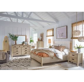 Sunset Cove Sanibel Brown and Cream King Upholstered Panel Bed