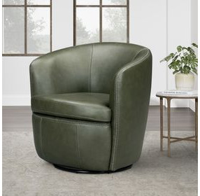 Barolo Lyric Sage Leather Upholstered Swivel Club Chair