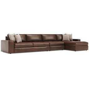 Nest Brown Leather 3 Piece Modular Sectional with RAF Chaise and Pillows