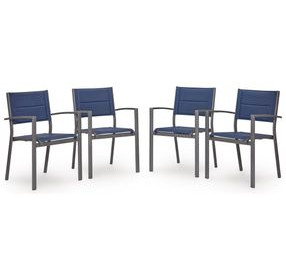 Point Bonita Blue Upholstered Outdoor Sling Arm Chair Set of 4