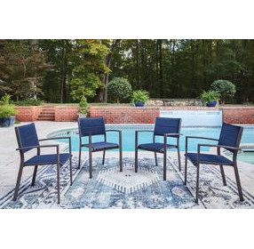Point Bonita Blue Upholstered Outdoor Sling Arm Chair Set of 4