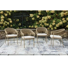 Ocean Park Beige Performance Fabric Outdoor Arm Chair with Cushion Set of 4