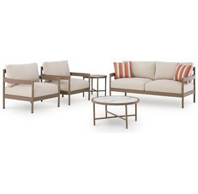 Big Creek Cove Beige and Brown Performance Fabric 5 Piece Outdoor Conversation Set