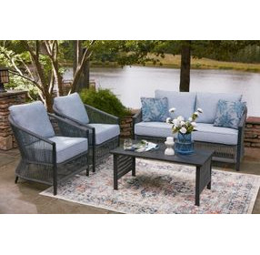 Bodega Island Gray and Brown Performance Fabric 4 Piece Outdoor Conversation Set