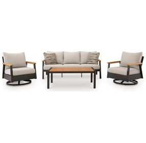 Carlsbad Beach Gray and Brown Performance Fabric 4 Piece Outdoor Conversation Set