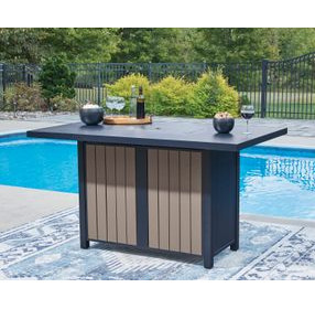 Mabry Shores Navy Blue and Driftwood 70" Rectangular Outdoor Bar Table with Fire Pit