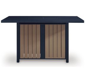 Mabry Shores Navy Blue and Driftwood 70" Rectangular Outdoor Bar Table with Fire Pit