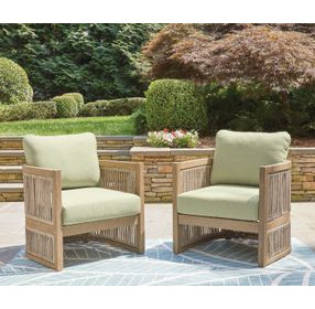 Moondance Green Performance Fabric Outdoor Upholstered Lounge Chair Set of 2