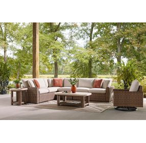 Angel Island Beige Performance Fabric 4 Piece Outdoor Modular Sectional with Pillows