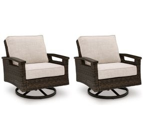 Drakes Beach Beige Performance Fabric Outdoor Swivel Rocker Lounge Chair Set of 2