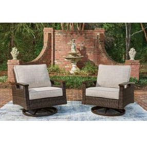Drakes Beach Beige Performance Fabric Outdoor Swivel Rocker Lounge Chair Set of 2
