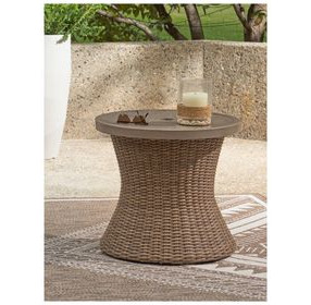 Revare Beach Beige Round Outdoor End Table