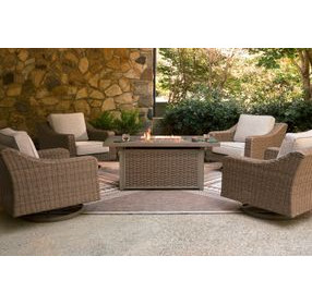 Carmel Bay Beige Outdoor Fire Pit Room Set