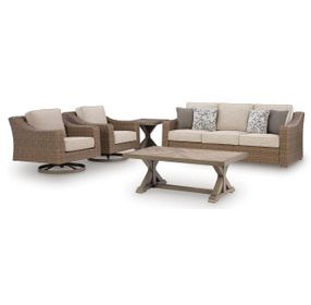 Revare Beach Beige 5-Piece Patio Conversation Set with Sofa, 2 Lounge Chairs, Coffee and End Tables