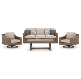 Revare Beach Beige 4-Piece Patio Conversation Set with Sofa, 2 Lounge Chairs and Coffee Table