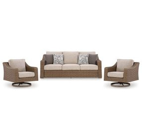 Revare Beach Beige 3-Piece Patio Conversation Set with Sofa, Loveseat and Coffee Table