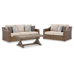 Revare Beach Beige 3-Piece Patio Conversation Set with Sofa, Loveseat and Lounge Chair