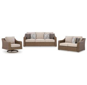 Revare Beach Beige 3-Piece Patio Conversation Set with Sofa and 2 Lounge Chairs