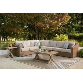 Carmel Bay Beige Performance Fabric 4 Piece Outdoor Modular Sectional with Pillows