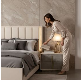 Pavira Stone 2 Drawer Nightstand with LED