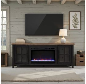 Providence Black and Bourbon 66" TV Stand with Fireplace