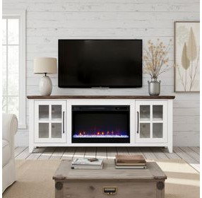 Providence White and Bourbon 66" TV Stand with Fireplace