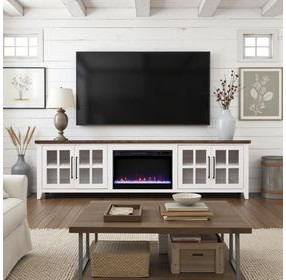 Providence White and Bourbon 96" TV Stand with Fireplace